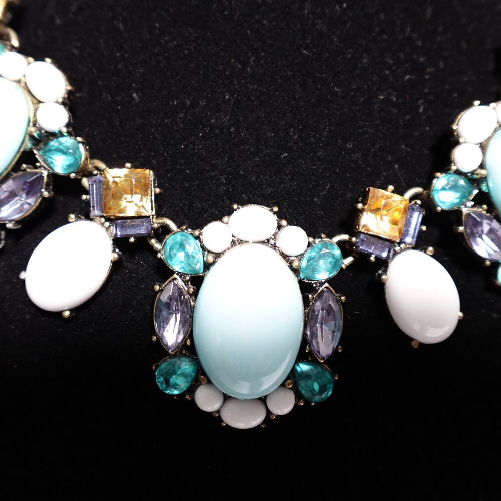 Sugarfix by Baublebar Statement Necklace Blue White Aqua Rhinestone Beaded - Picture 4 of 9